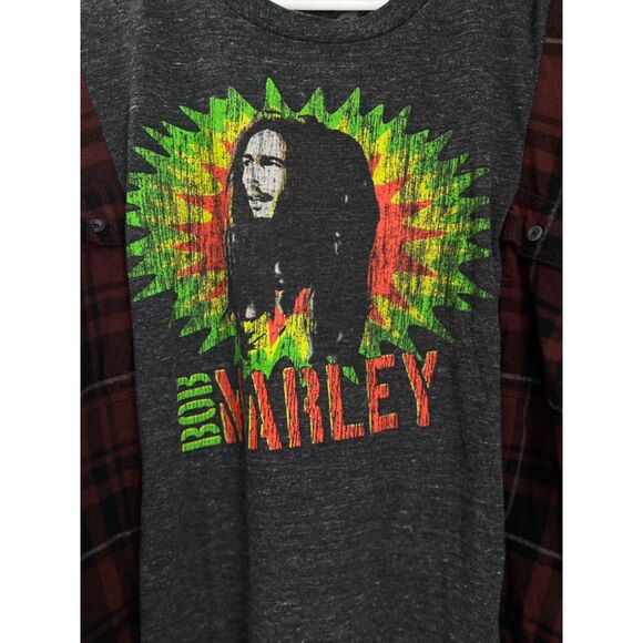 BOB MARLEY Reworked Flannel. Upcycled Flannel Shirt. Flannel Sweatshirt. - Picture 2 of 3